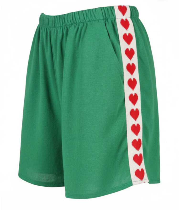 Green red heart shorts