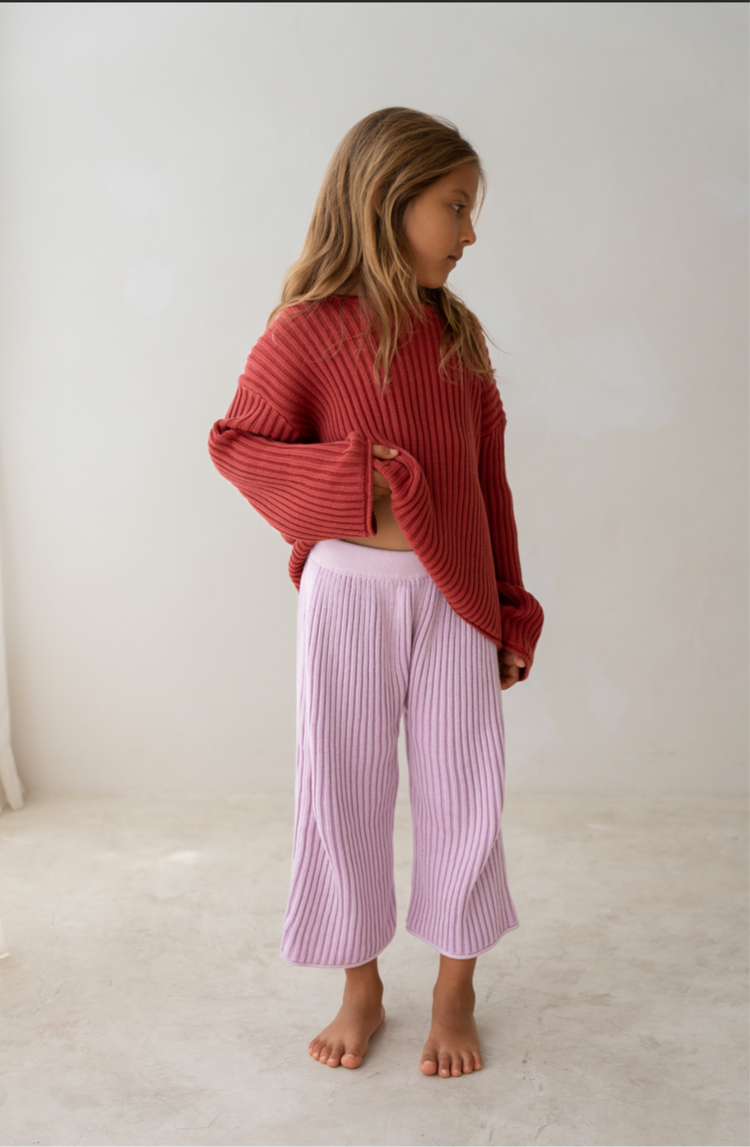 Essential 3/4 Knit Pants | Mauve Stripe