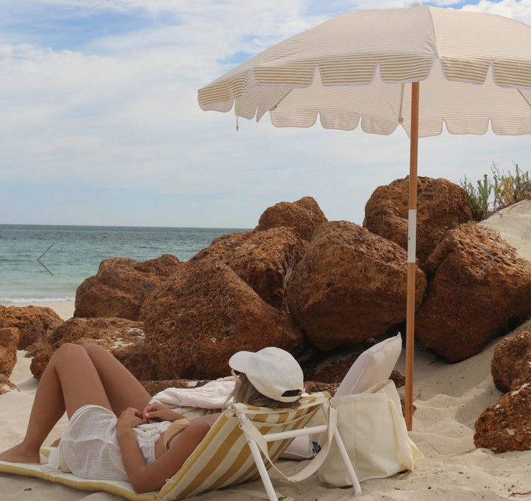 Beach Umbrella Mango Bay | Golden Mustard Stripe