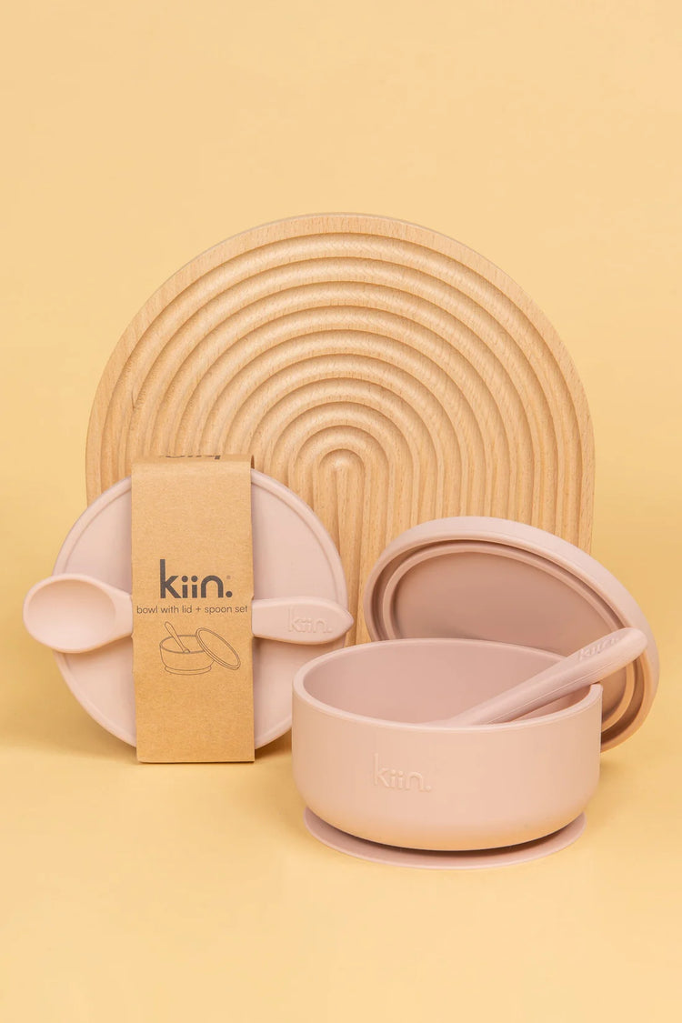 Silicone Suction Bowl with lid + Spoon Set- Blossom