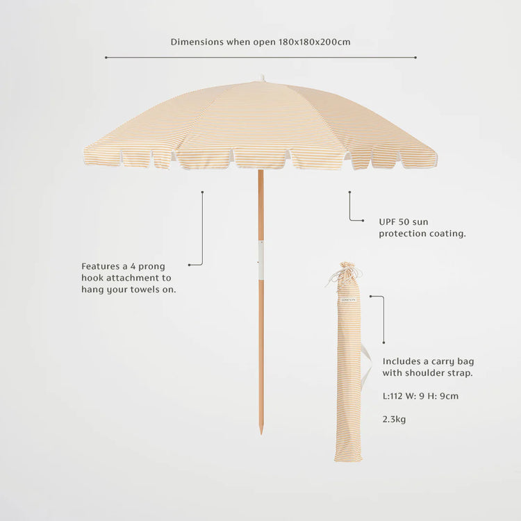 Beach Umbrella Mango Bay | Golden Mustard Stripe