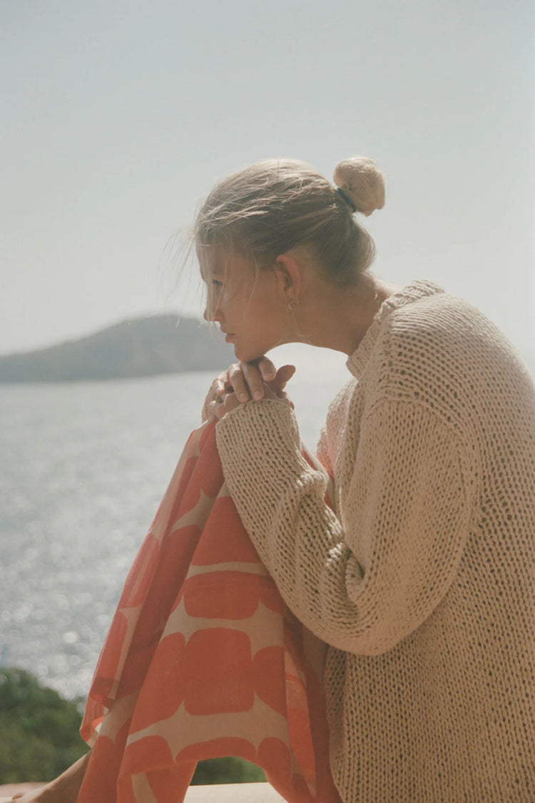 Linen Cotton Blend Hand Knit Jumper | Sand