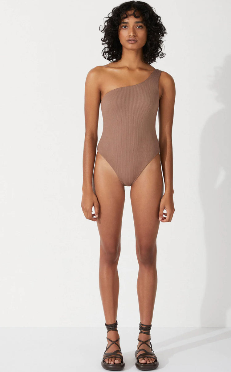 Rib One Shoulder One Piece | Chocolate