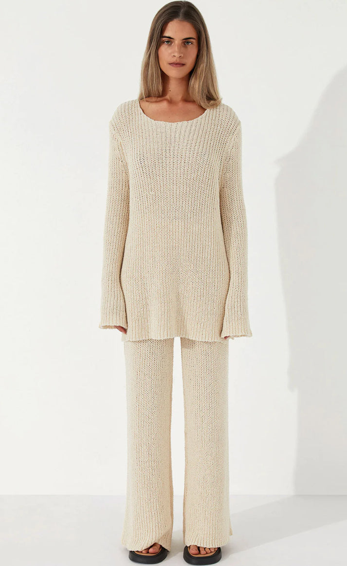 Knit Pant | Stone Cotton Blend