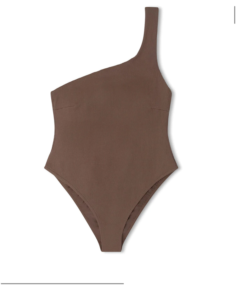 Rib One Shoulder One Piece | Chocolate