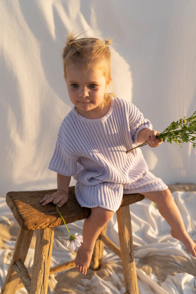 Short Sleeve Essential Ribbed Knit Romper | Lilac