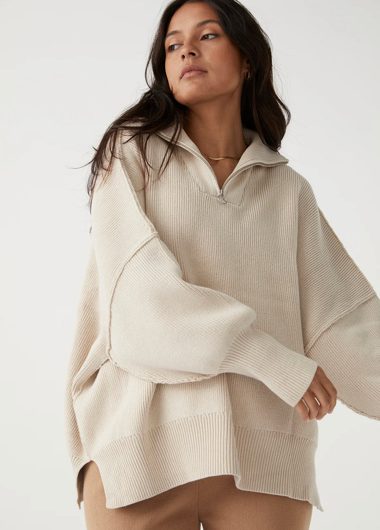 London Zip Sweater | Sand