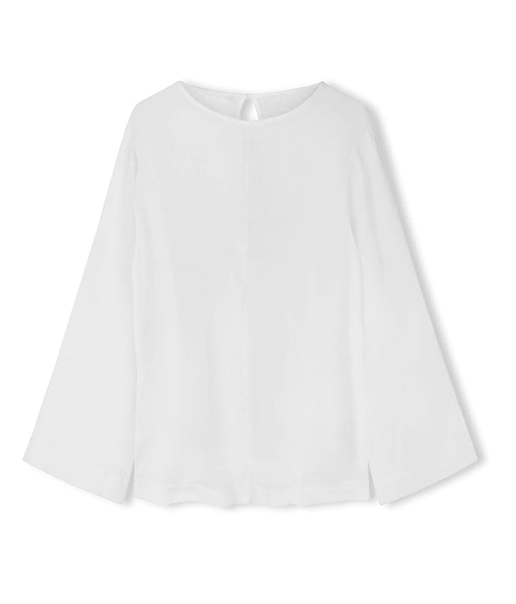 White Linen Blend Pullover Top