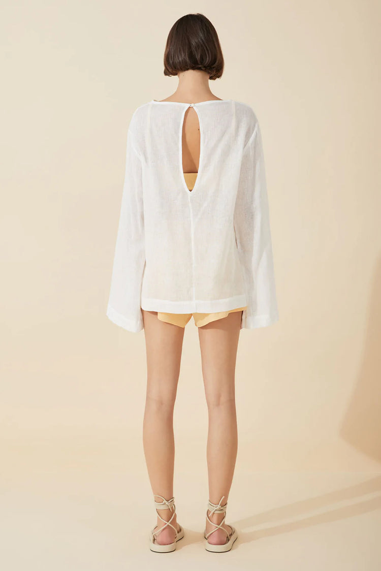 White Linen Blend Pullover Top