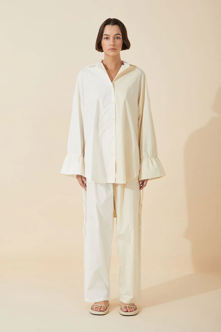 Stone Two-Tone Organic Cotton Drawcord Shirt