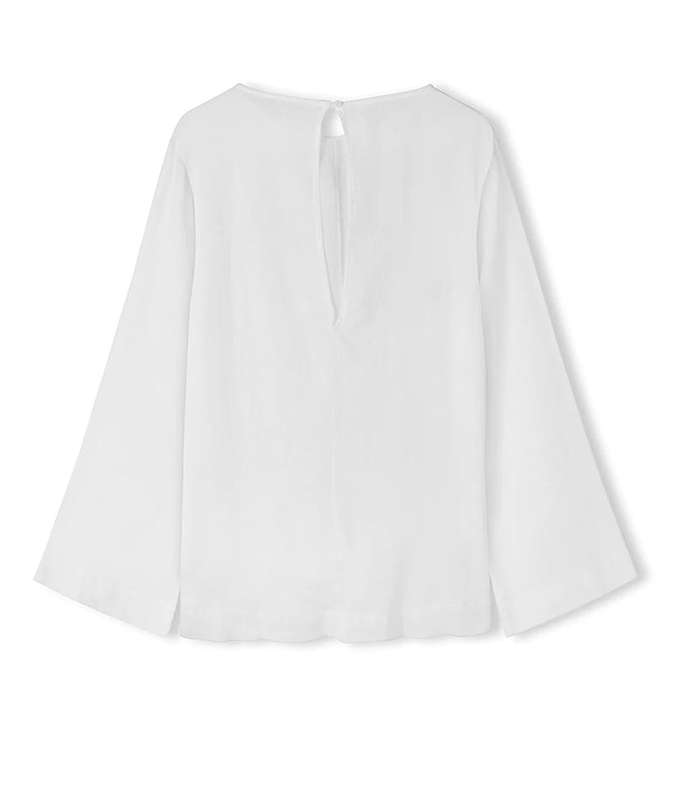 White Linen Blend Pullover Top