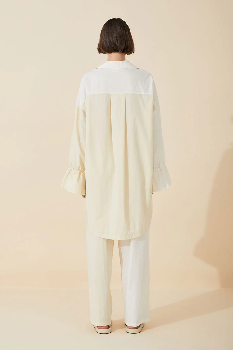 Stone Two-Tone Organic Cotton Drawcord Shirt