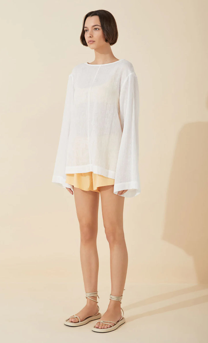 White Linen Blend Pullover Top