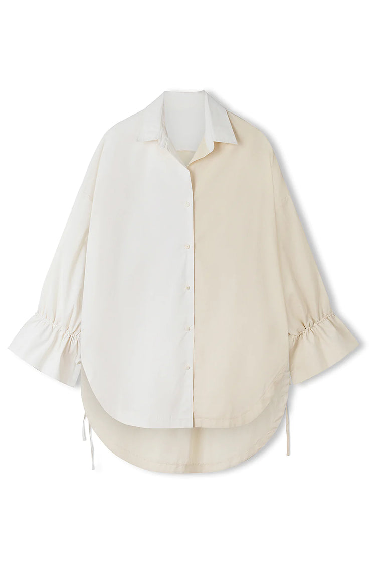 Stone Two-Tone Organic Cotton Drawcord Shirt