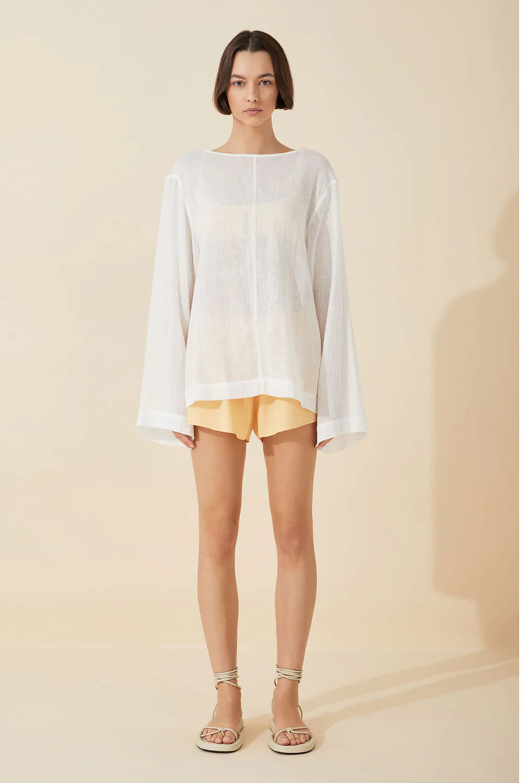 White Linen Blend Pullover Top