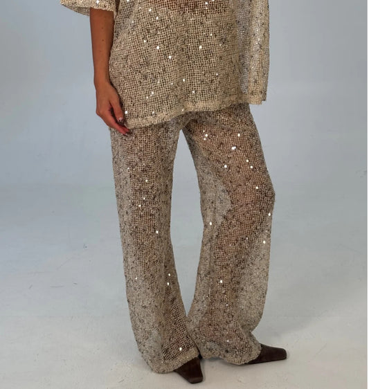 By Frankie beige sequin pants