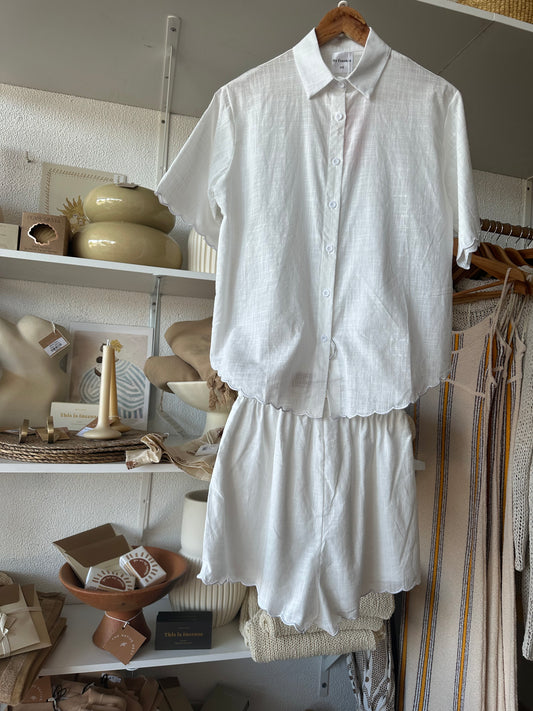 White/Beige Wave Short Linen Set