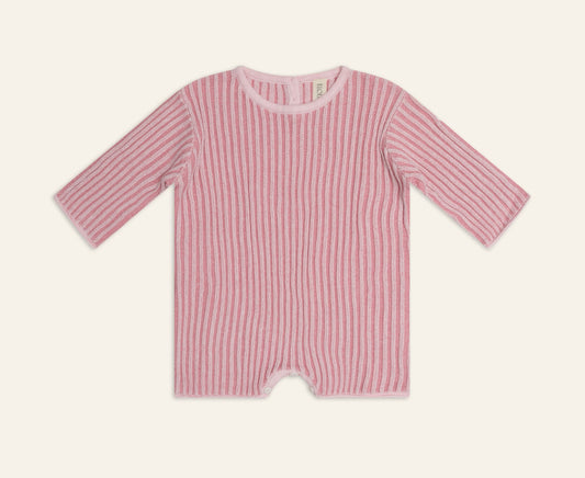 Essential Knit Long Sleeve Romper | Strawberry Stripe