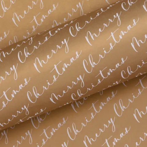 MERRY CHRISTMAS SCRIPT GOLD/WHITE UNCOATED 
Wrapping Paper