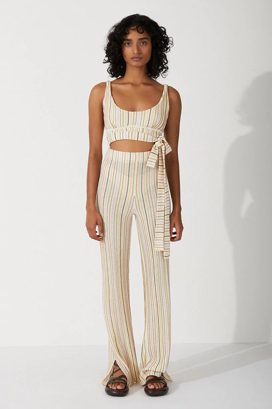 MANDARIN STRIPE ORGANIC LINEN BLEND KNIT PANT