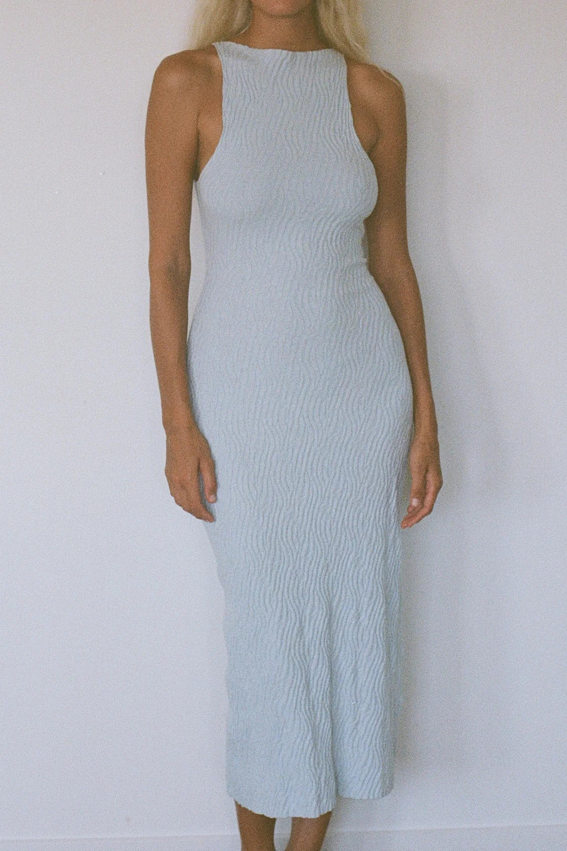 Ripple Textured Knit Dress | Powder Blue Ripple Textured Knit Dress | Powder Blue