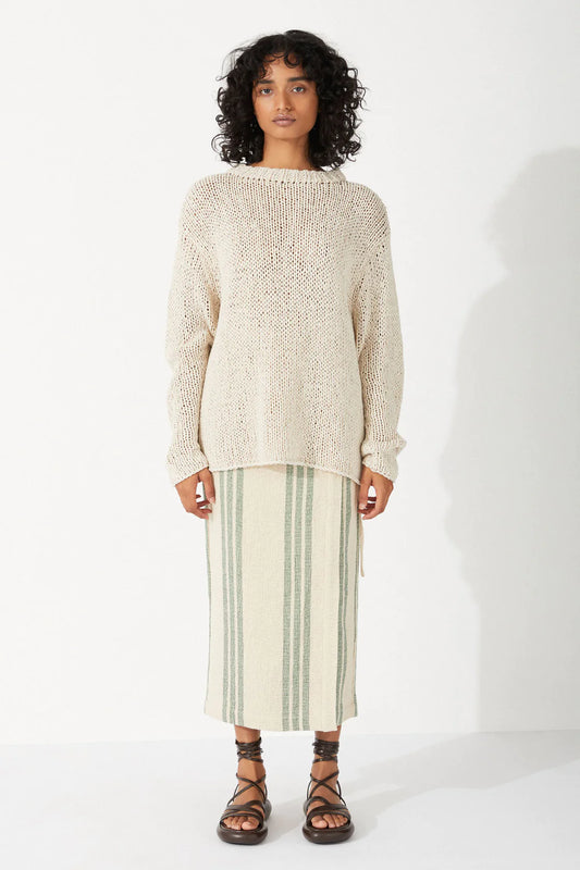 Linen Cotton Blend Hand Knit Jumper | Sand