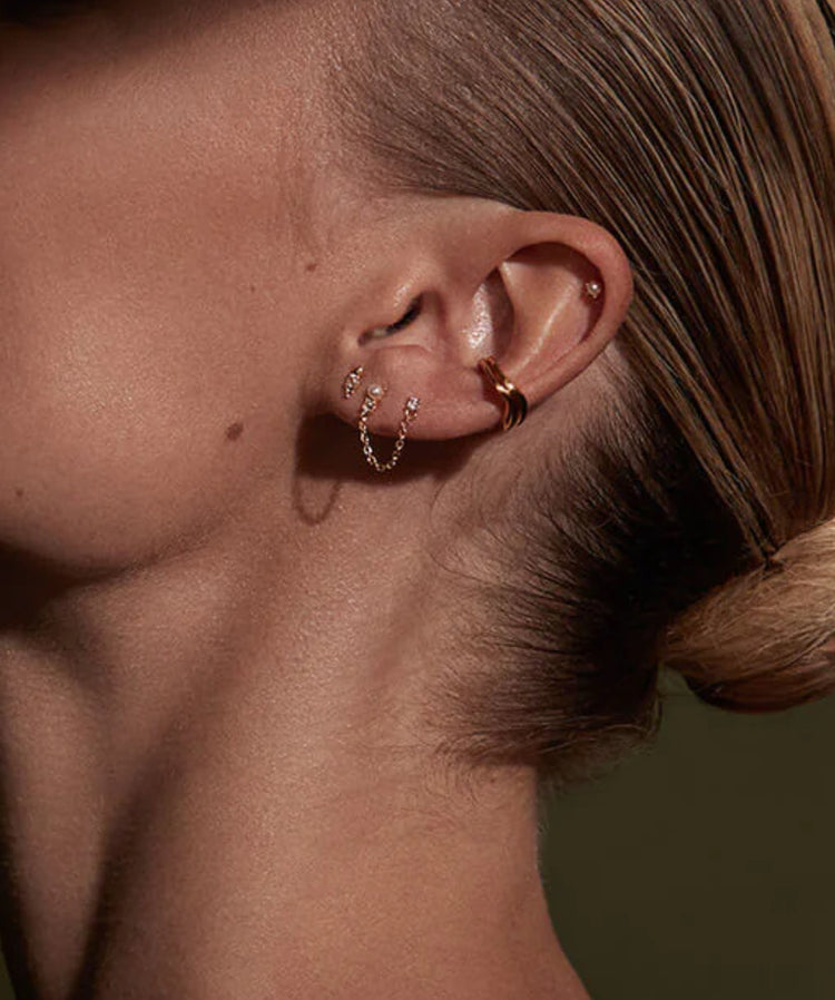 Pearl Topaz Double Earrings | 18K Gold Plated