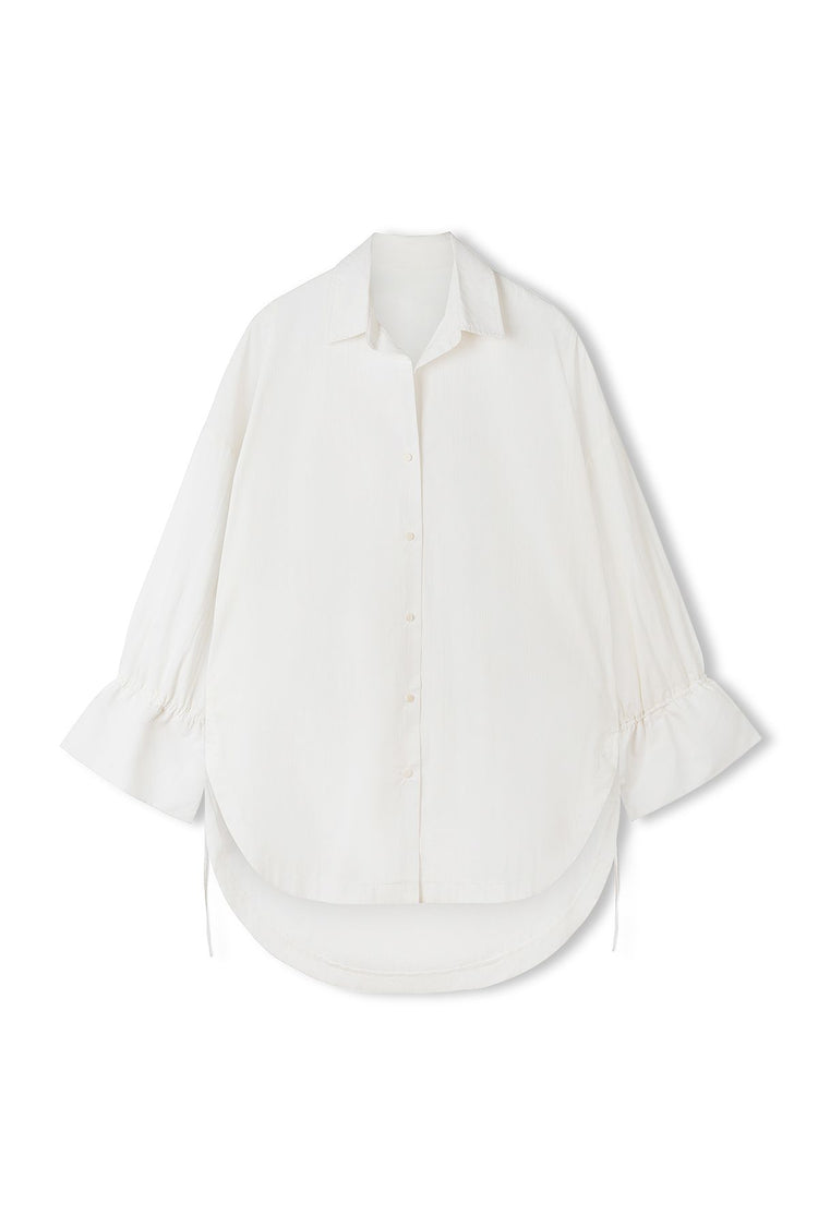 White Organic Cotton Blend Drawcord Shirt